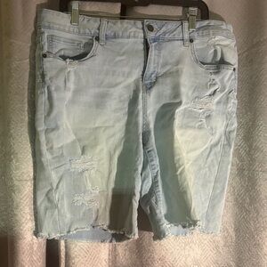Time and Tru Light Wash Distressed Jean Shorts